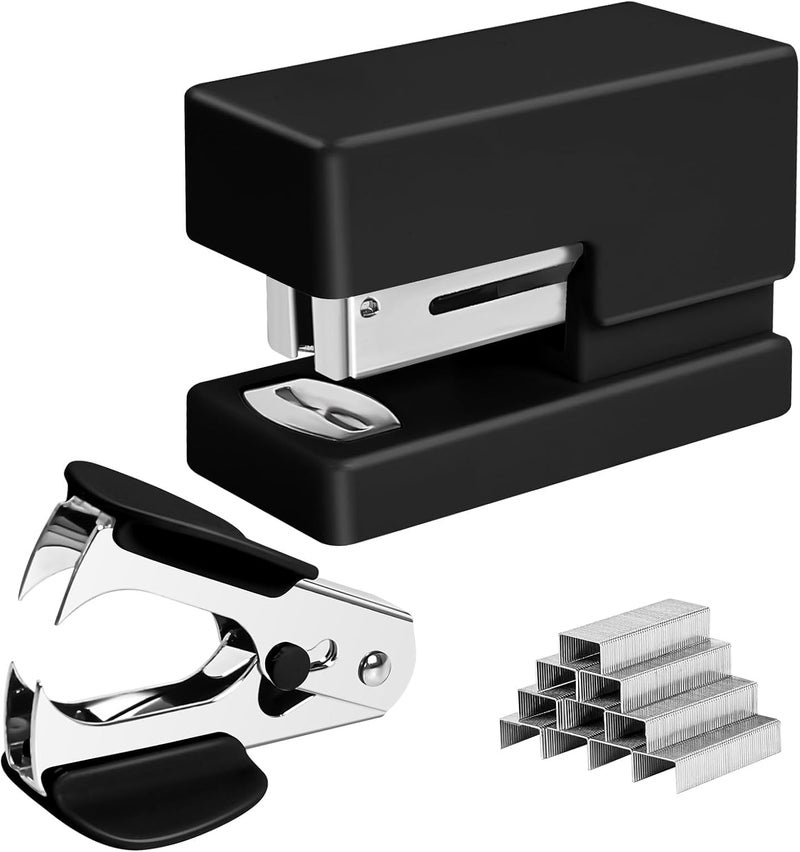 Yzkula Mini Stapler - Small Cute Desk Staplers - 25 Sheet Capacity with 830 Staples and Staple Remover, Desktop Stapler for Office, School, Home, Black - Image 1